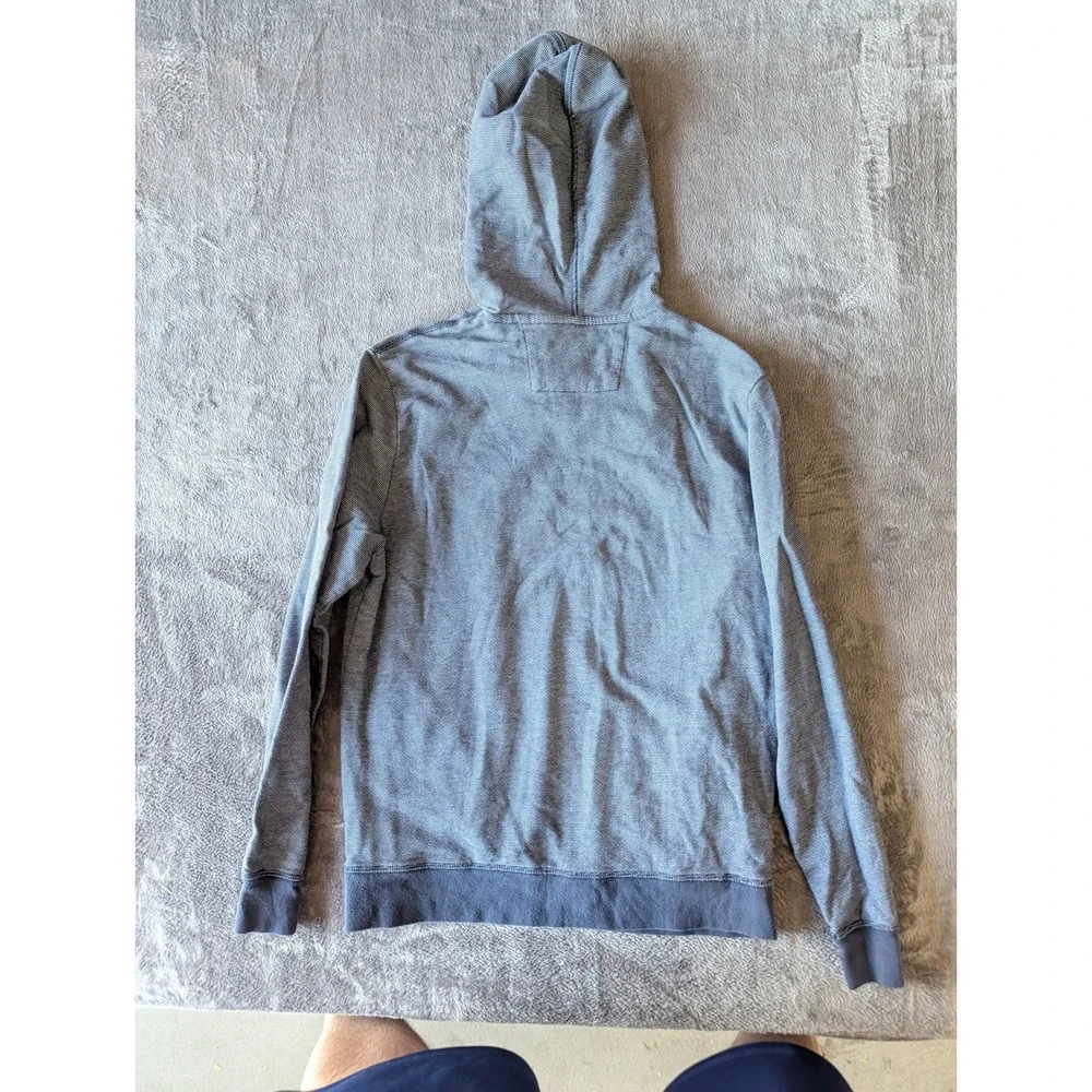 Banana Republic Mens Small Navy Blue Striped Pullover Hoodie Sweatshirt Cotton